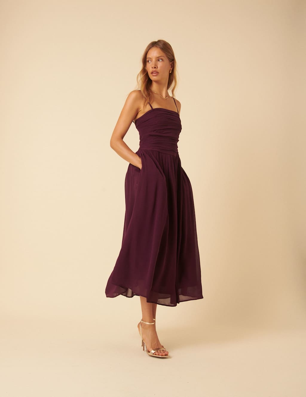 Nobody's Child Strappy Midi Waisted Dress Red