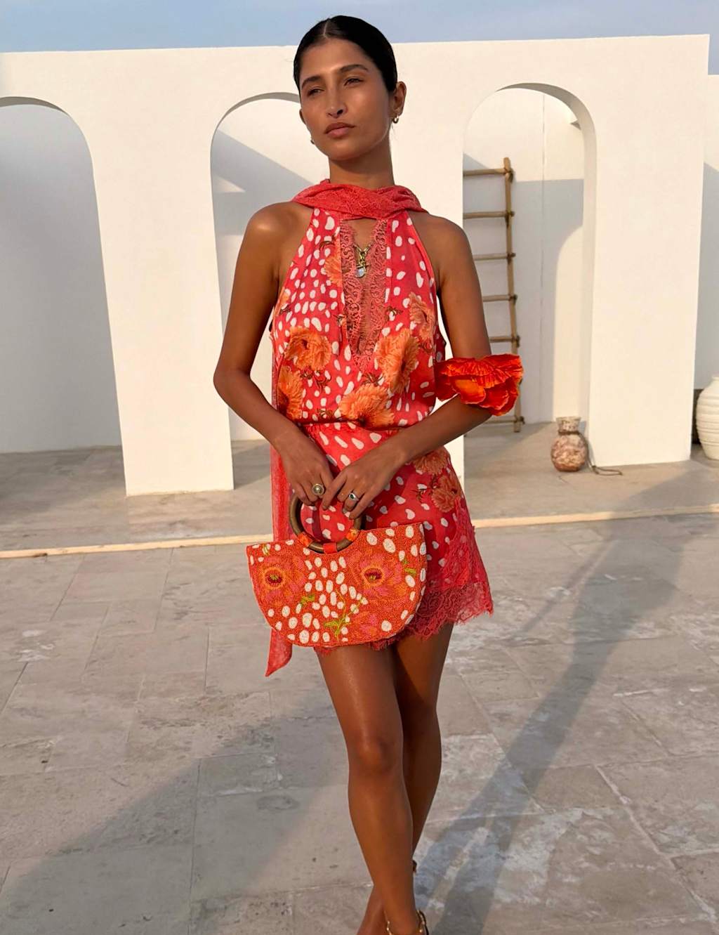 Never Fully Dressed Women's Satin Printed Lace Detail Slip Skirt - 22 - Orange Mix - Available at M&S