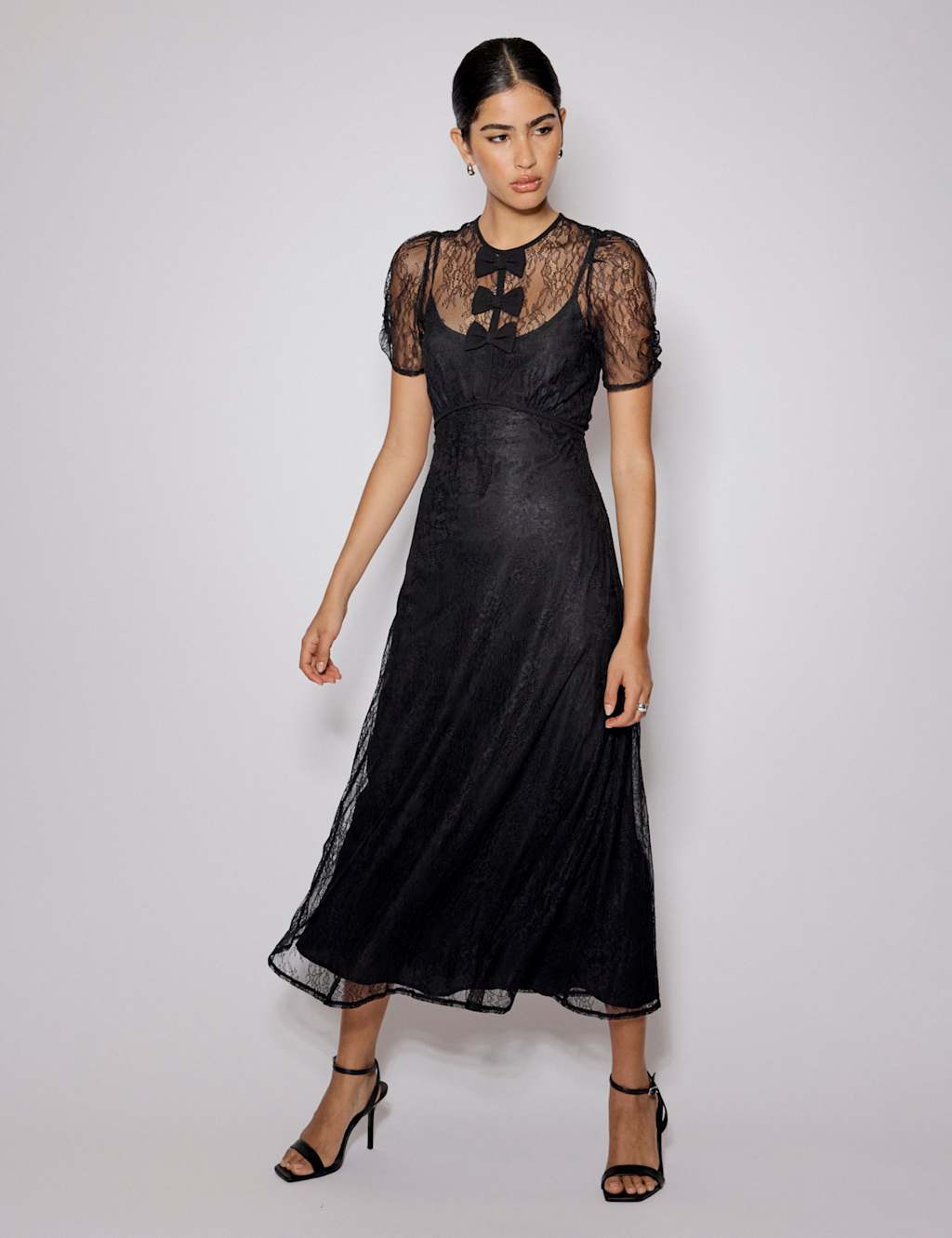 Nobody's Child Lace Midi Waisted Dress Black