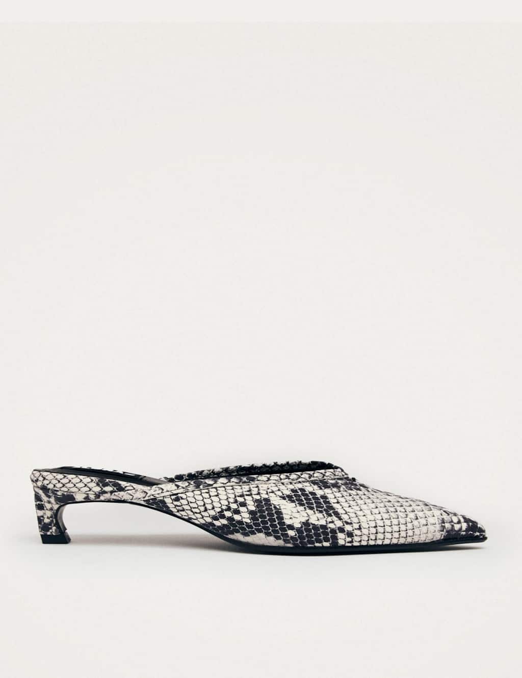 Alohas Tessa Leather Snake Print Pointed Mules Grey