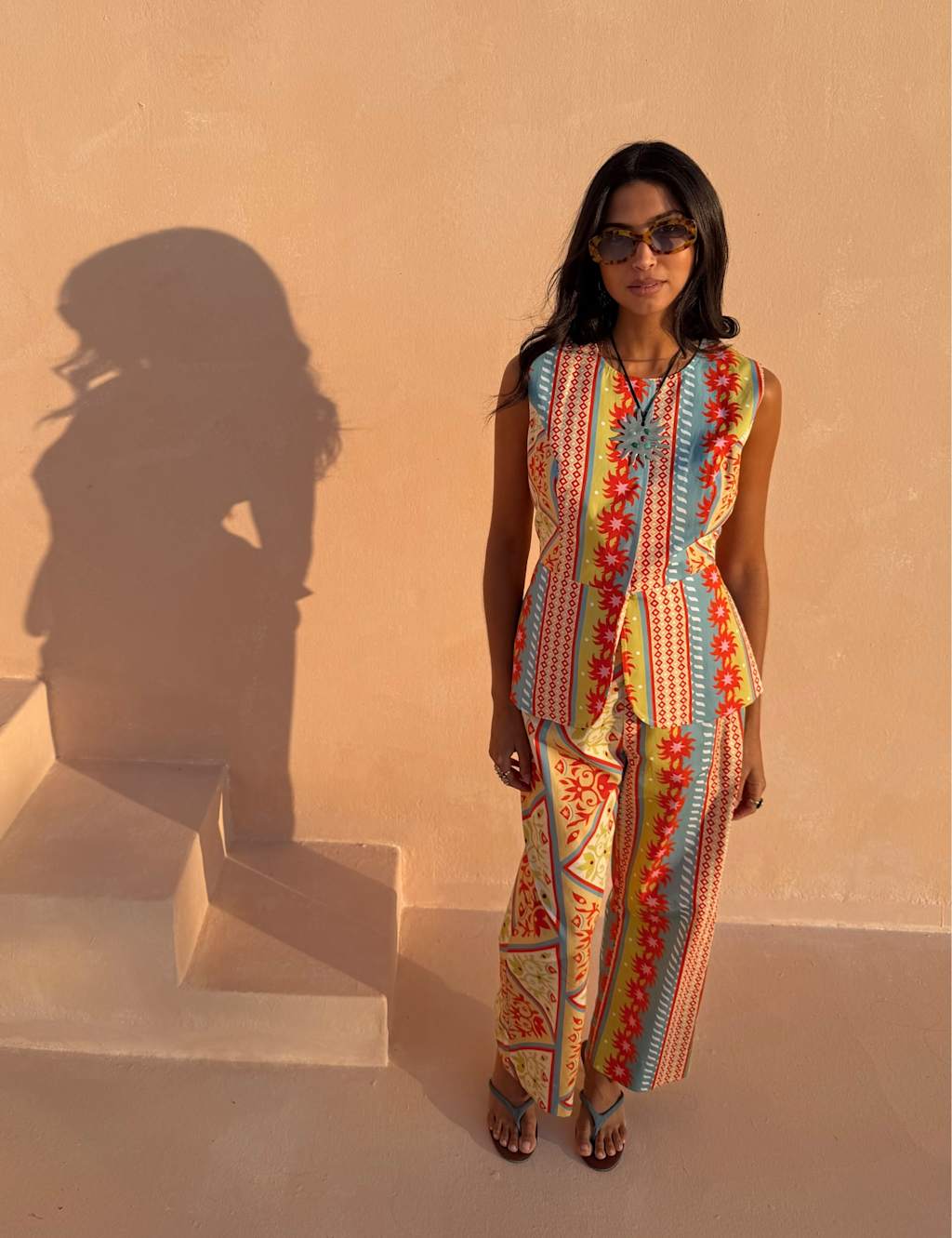 Never Fully Dressed Women's Mara Trousers in Dolce Vita Print - 14 - Orange Mix - Available at M&S