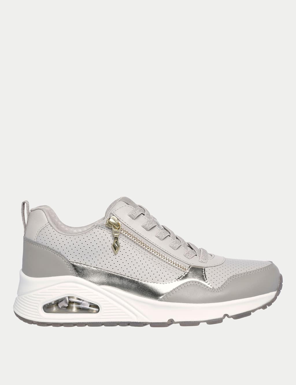 Skechers Women's Uno Metallic Zip Side Trainers - 7 - Taupe - Available at M&S