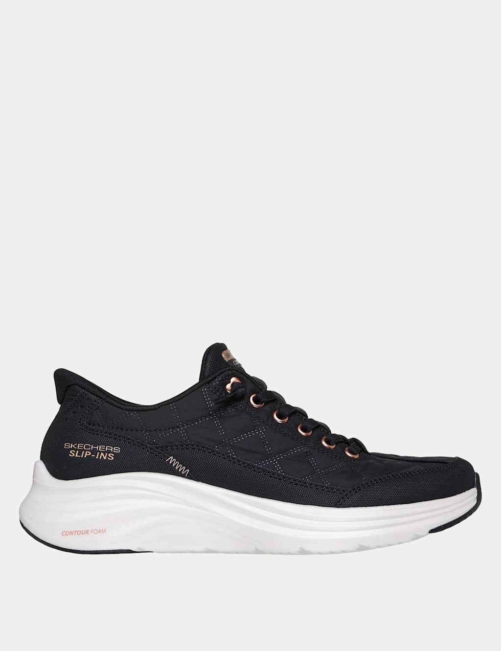 Skechers Women's Knitted Lace Up Eyelet Detail Trainers - 3 - Black Mix - Available at M&S