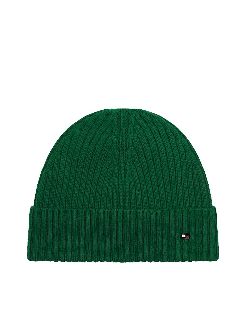 Tommy Hilfiger Men's Pure Wool Knitted Rib Turn Up Beanie Hat - Dark Green - Available at M&S