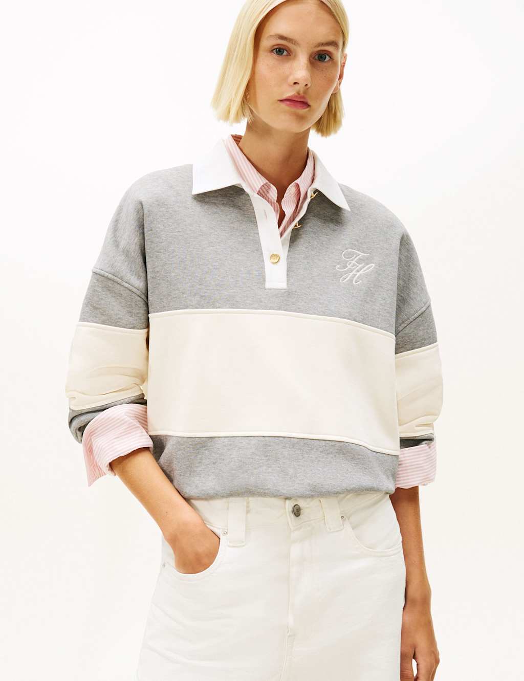 Tommy Hilfiger Cotton Rich Rugby Sweatshirt Grey Mix