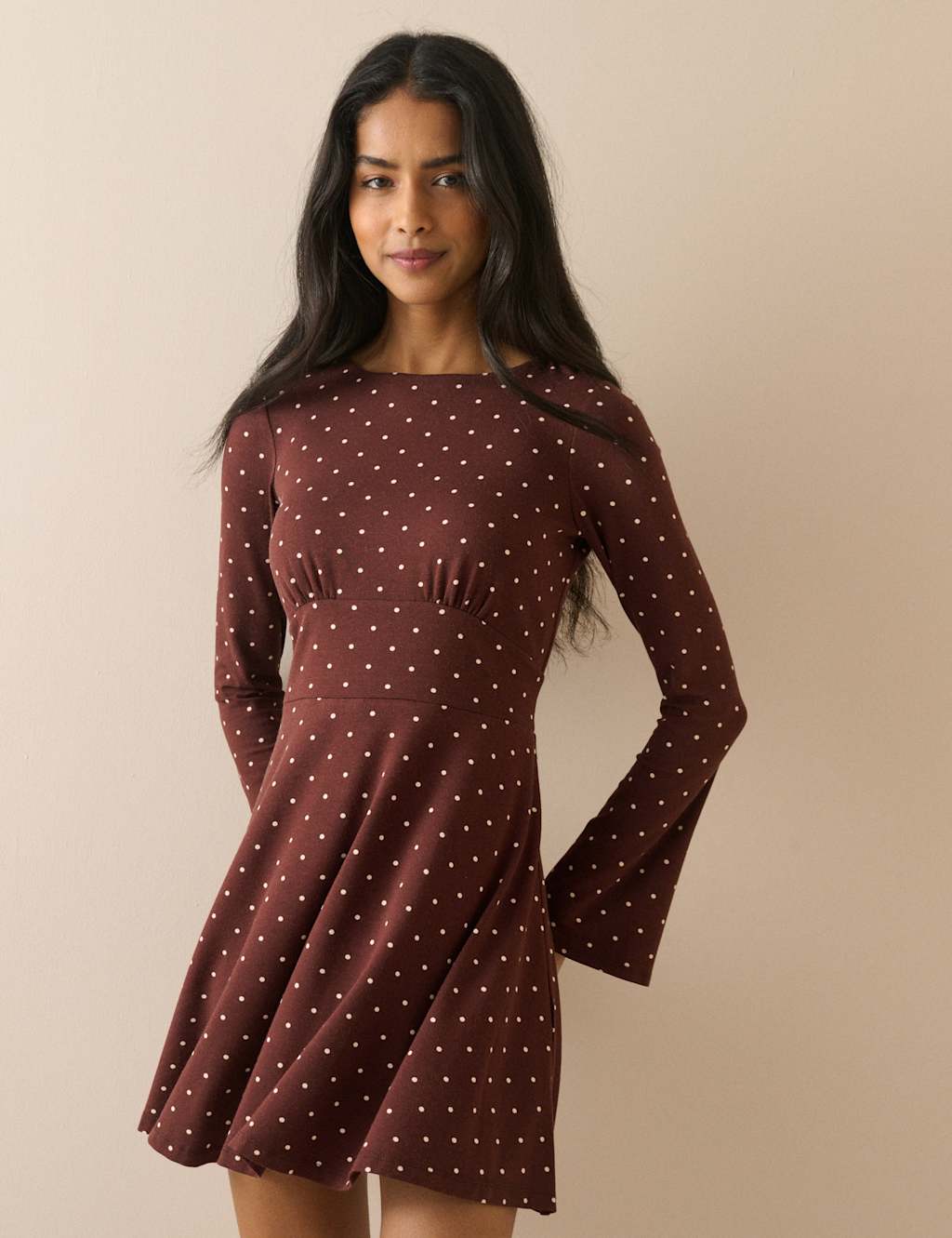 Nobody's Child Women's Polka Dot Round Neck Mini Skater Dress - 12 - Brown - Available at M&S