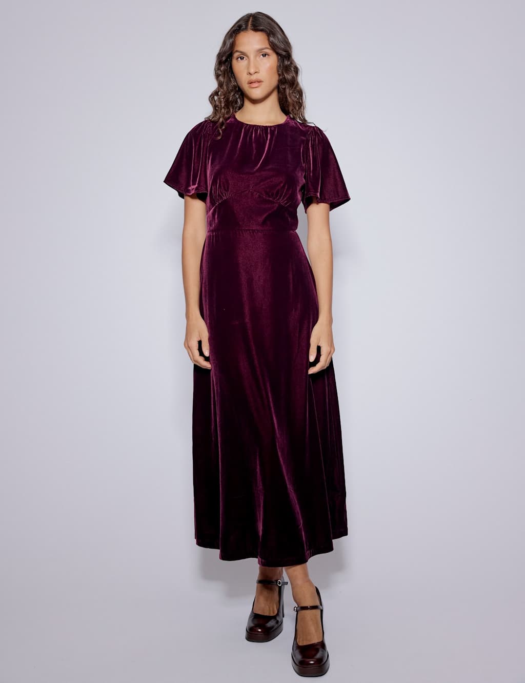 Nobody's Child Velvet Midaxi Waisted dress Purple