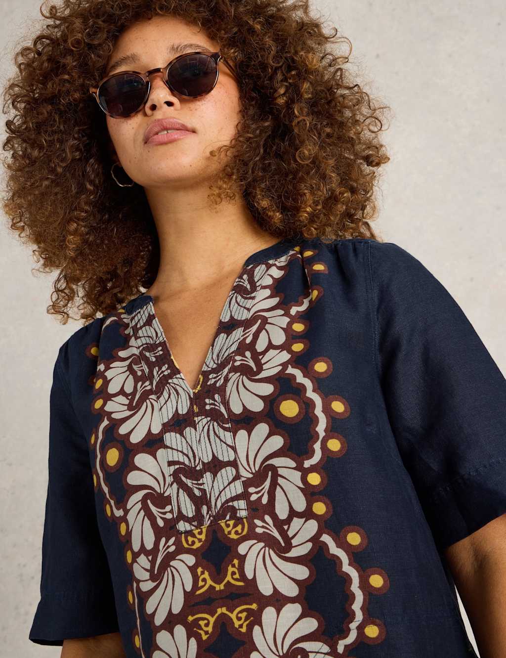 Pure Linen Printed Knee Length Shift Dress