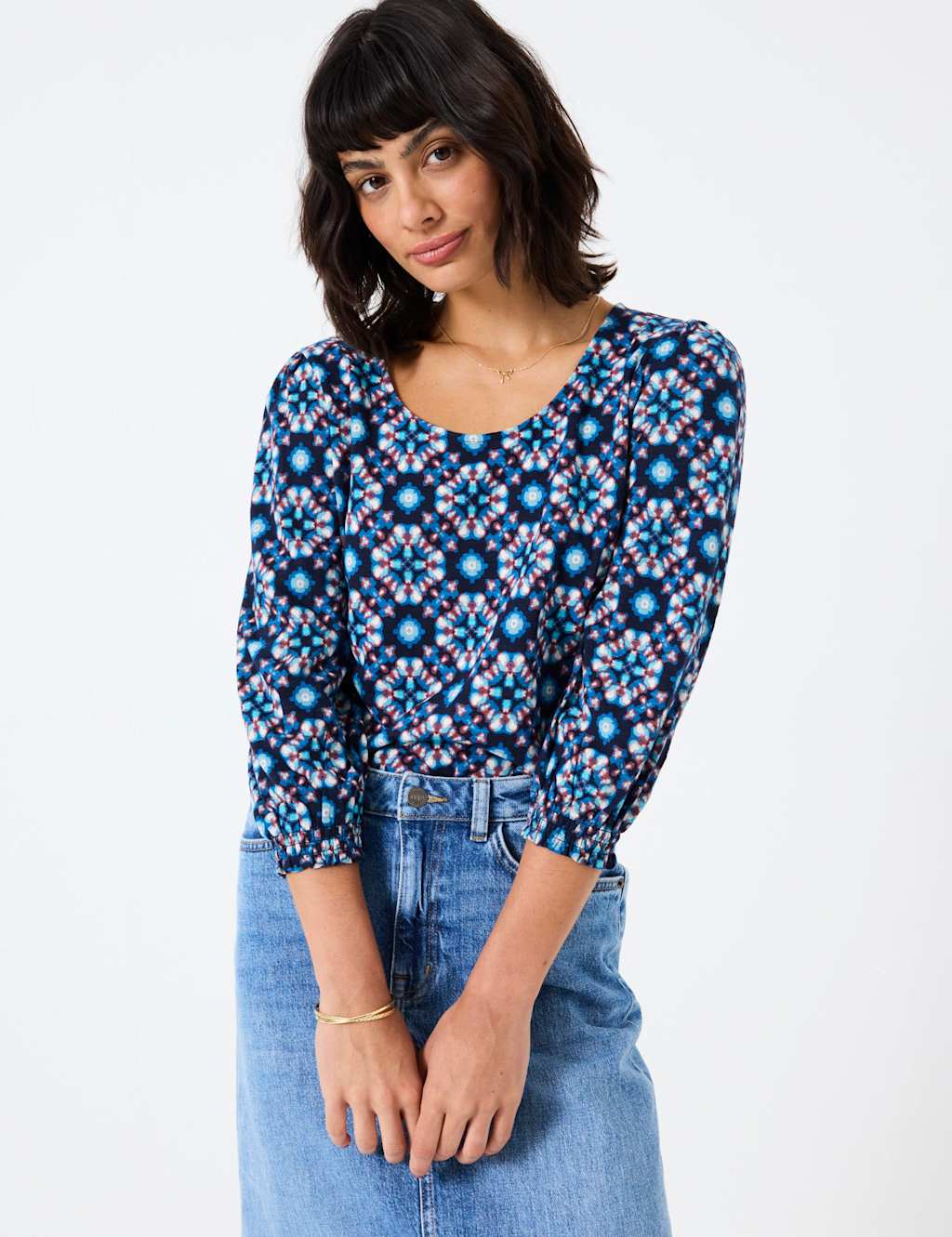 Cotton Rich Abstract Print Top