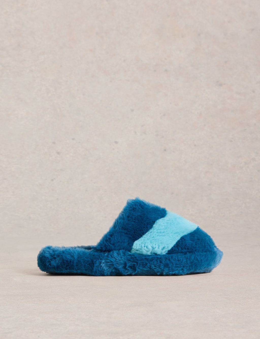 Faux Fur Colour Block Open Toe Mule Slippers