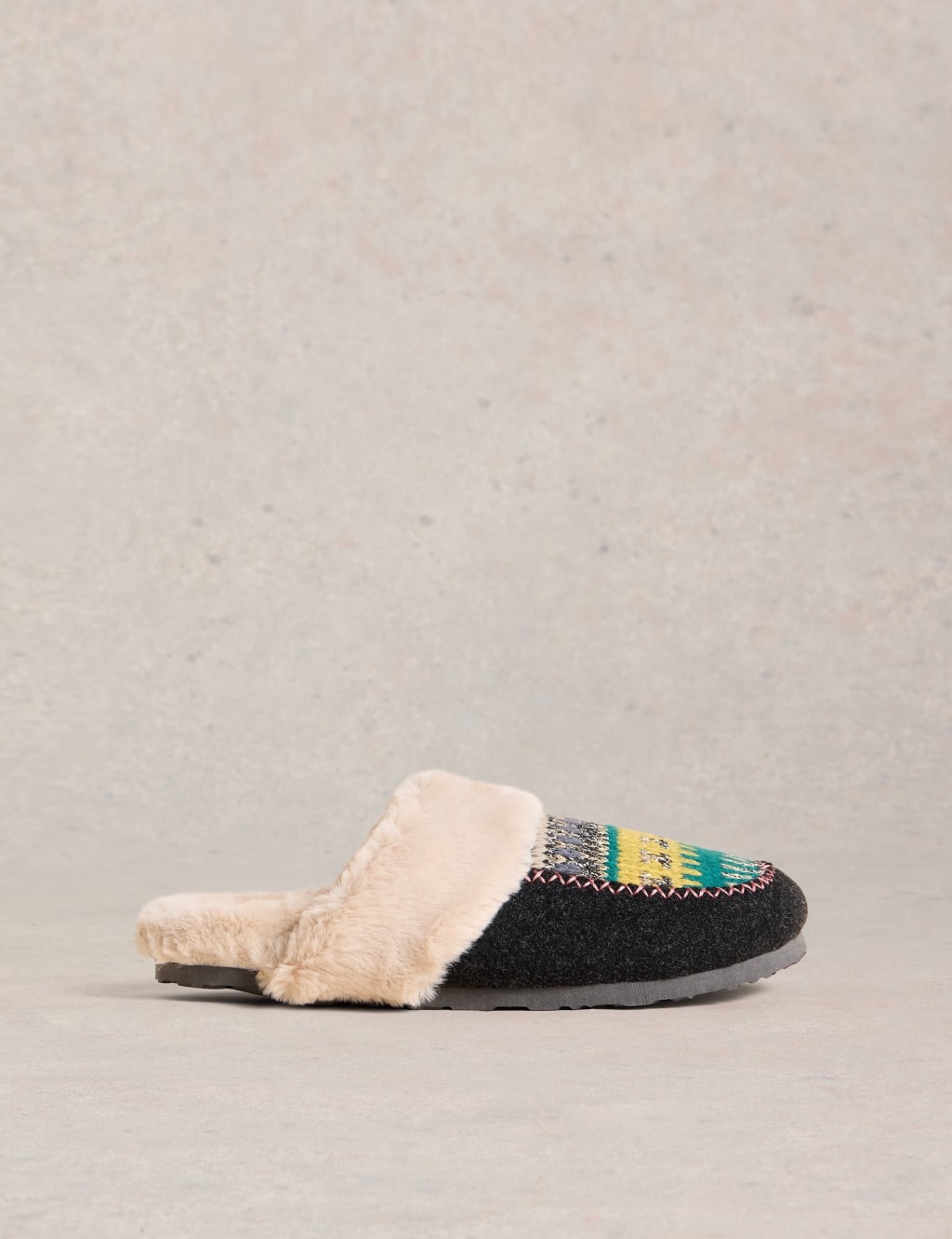 Shearling Lined Knitted Mule Slippers