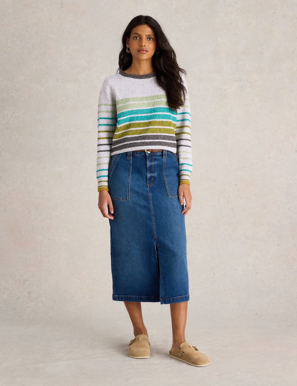 White Stuff Women's Slash Neck Striped Split Hem Jumper - 8 - Natural Mix, Natural Mix