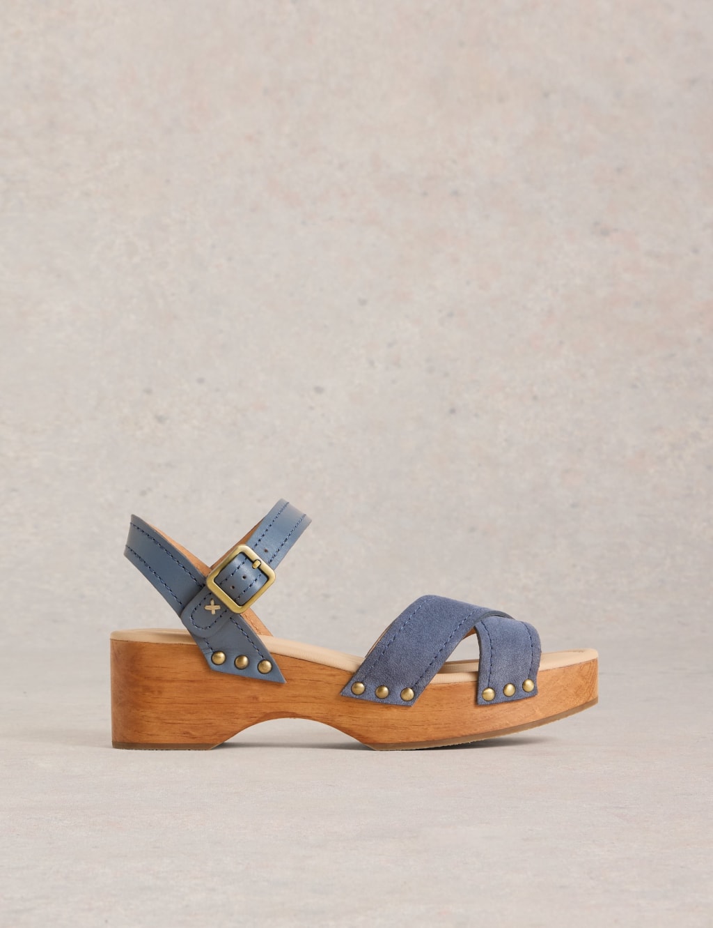 Suede Ankle Strap Block Heel Clogs