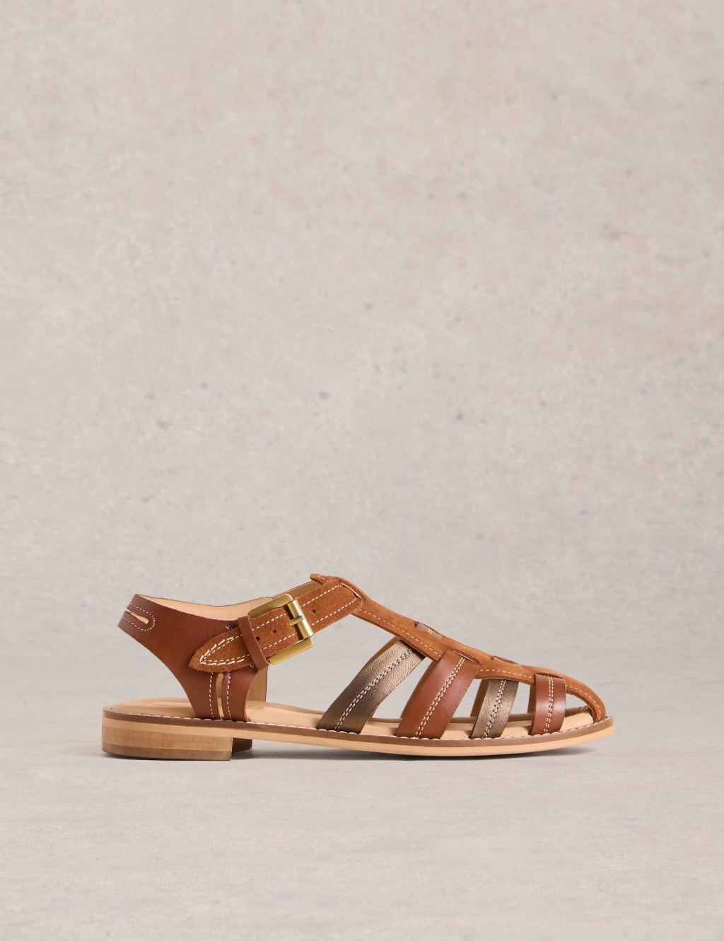 Leather Ankle Strap Flat Fisherman Sandals