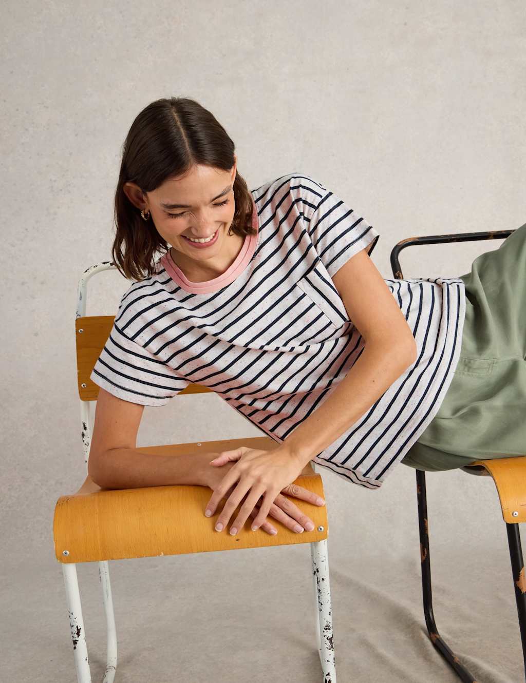 White Stuff Women's Pure Cotton Striped T-Shirt - 14 - Navy Mix, Navy Mix