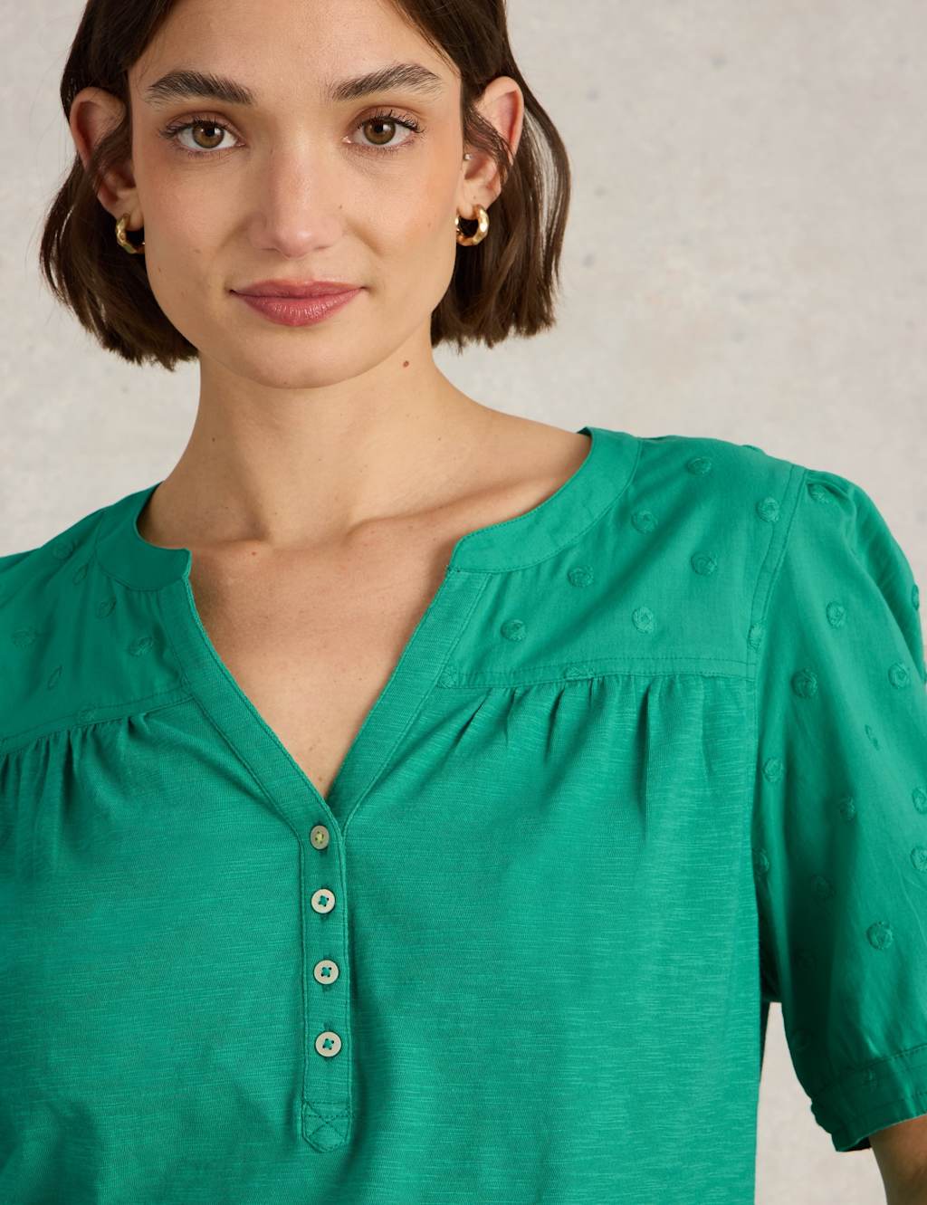 Pure Cotton Broderie V-Neck Top