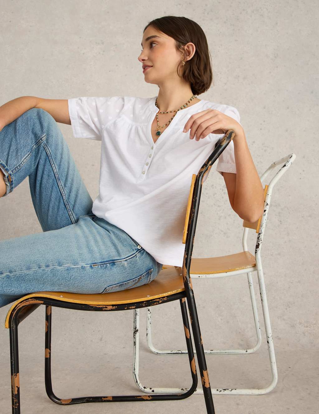 Pure Cotton Broderie V-Neck Top