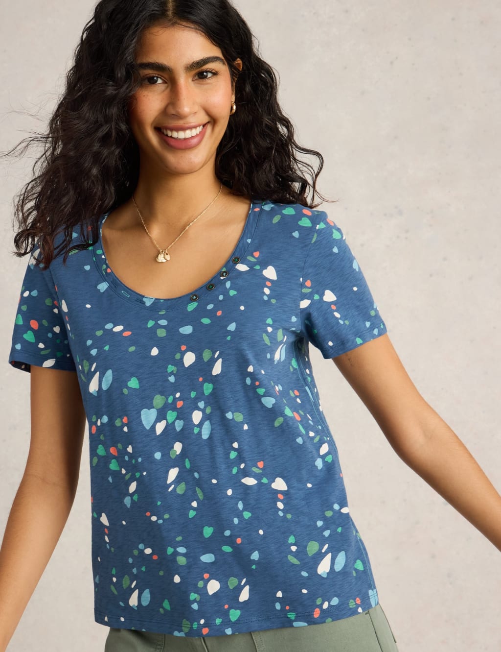 Pure Cotton Striped Scoop Neck T-Shirt