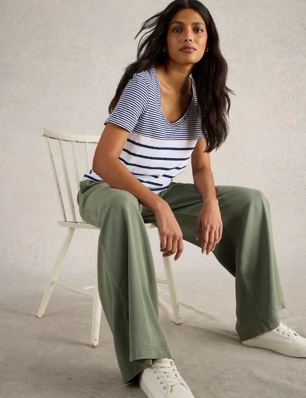 Pure Cotton Striped Scoop Neck T-Shirt