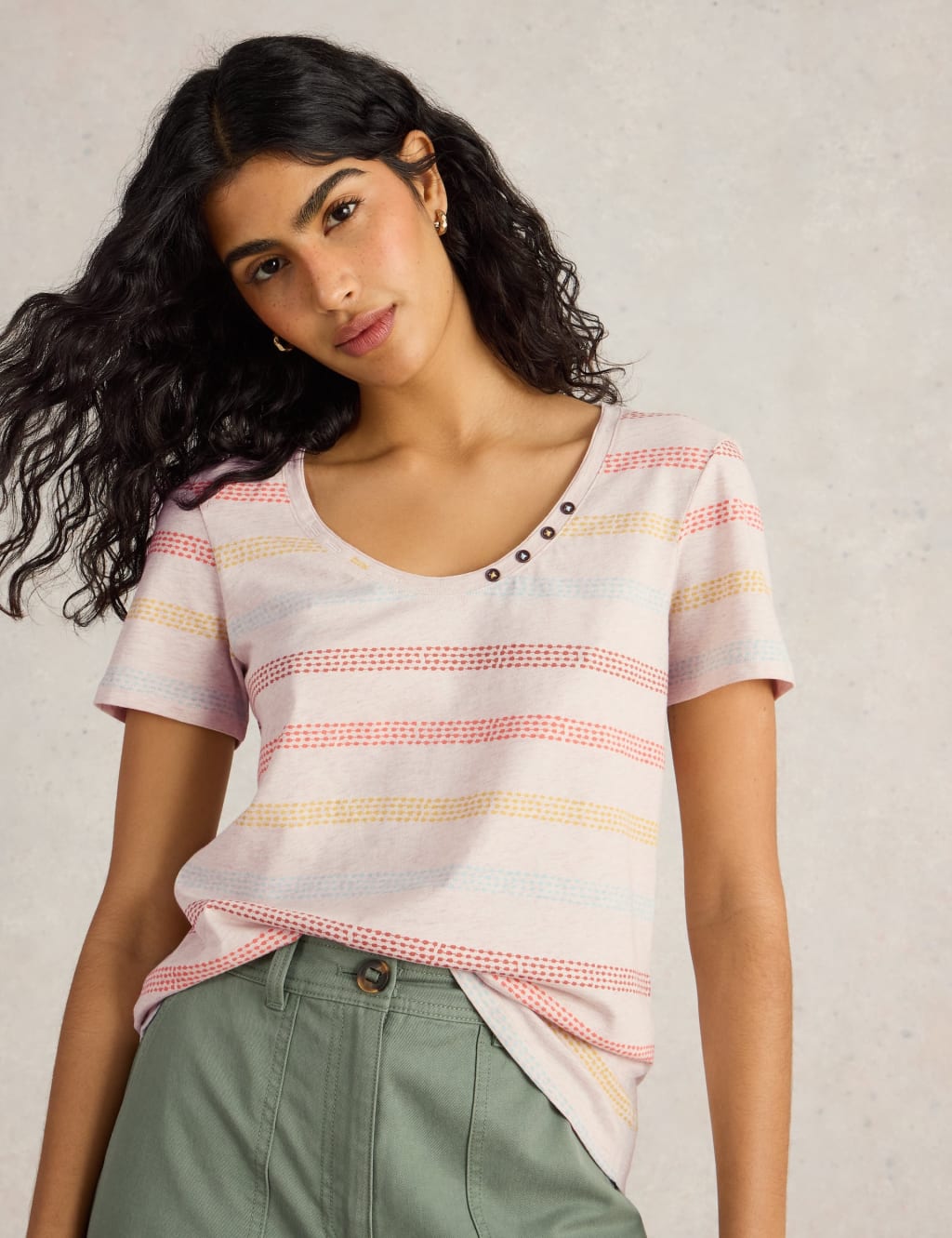 Pure Cotton Striped Scoop Neck T-Shirt