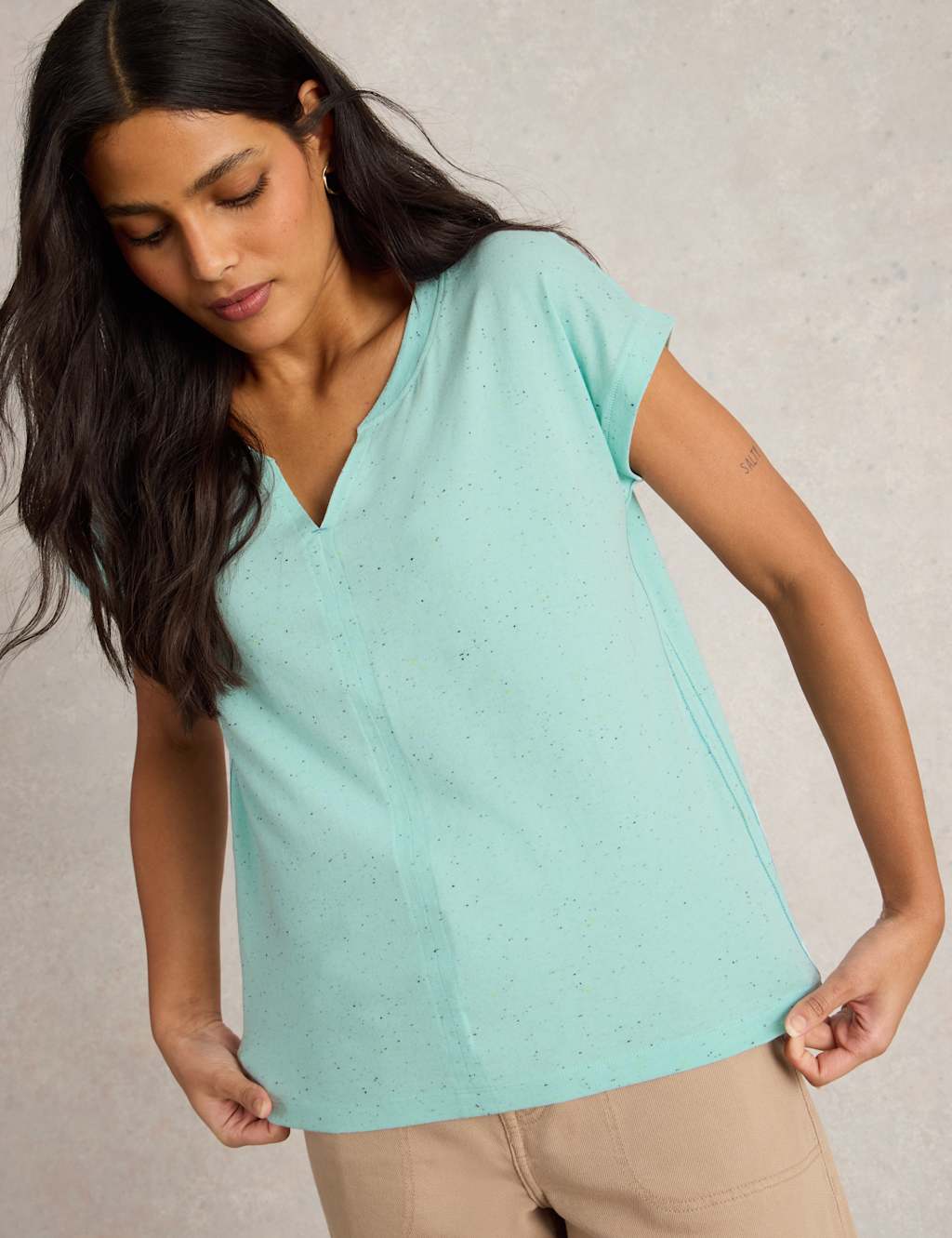 Cotton Rich Notch Neck T-Shirt