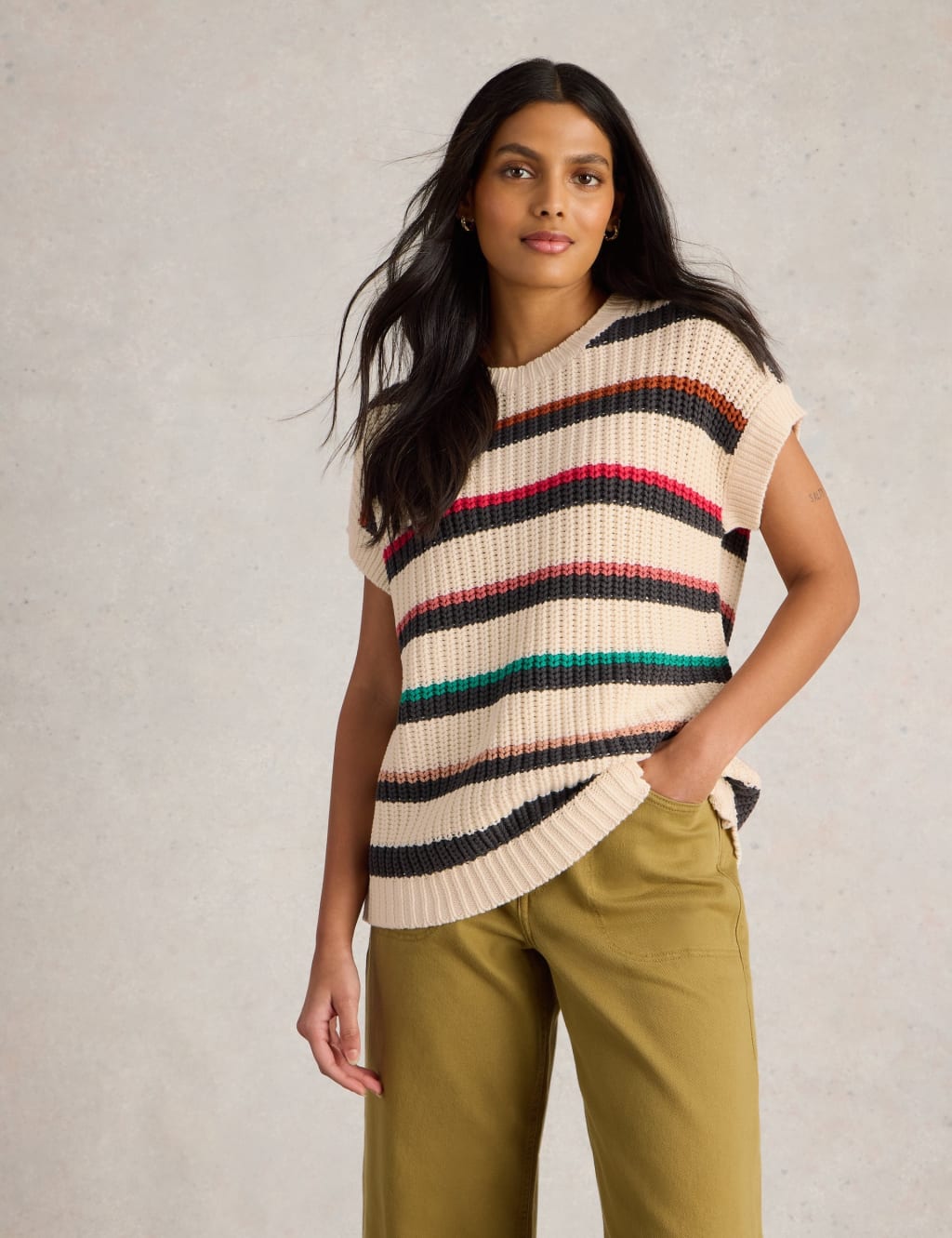 Pure Cotton Striped Knitted Vest