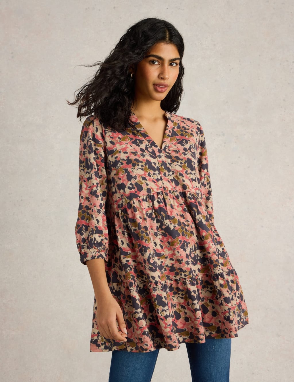 Pure Cotton Printed V-Neck Tunic