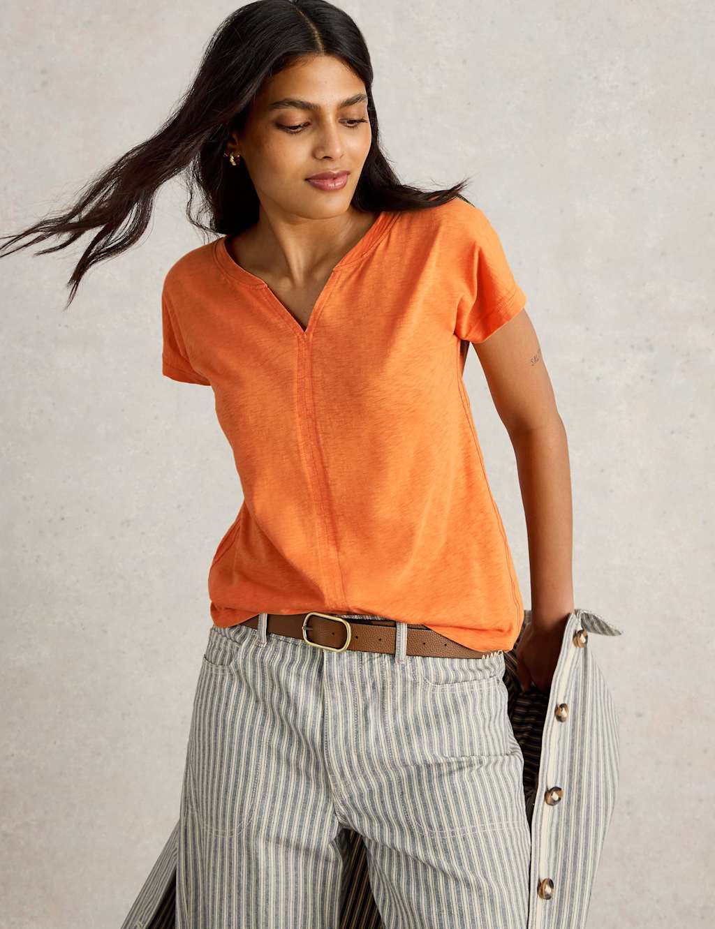 Pure Cotton Notch Neck T-Shirt