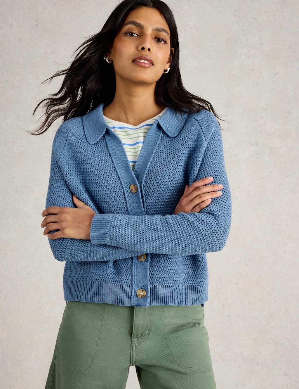 Pure Cotton Textured Collared Cardigan