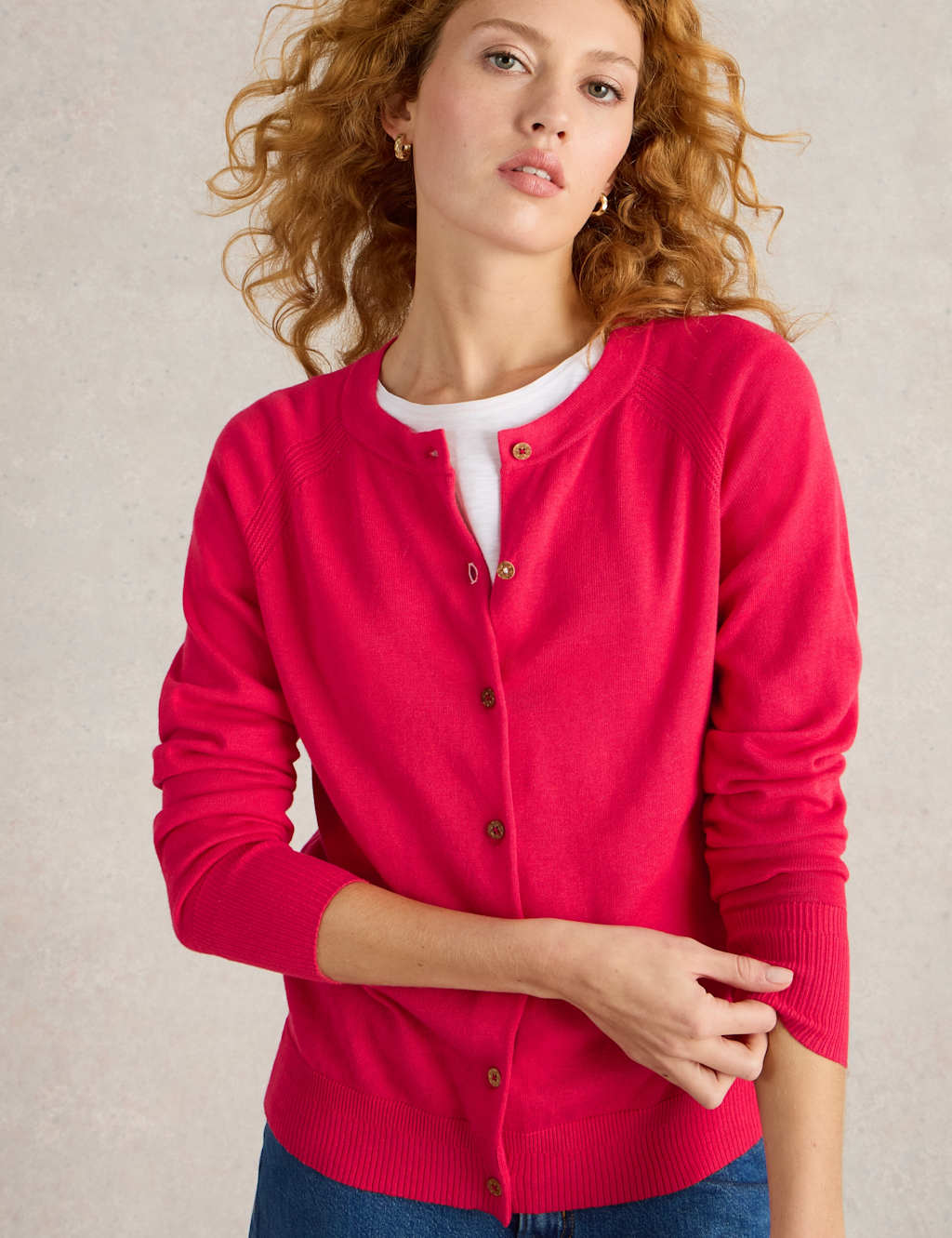 Pure Cotton Crew Neck Cardigan