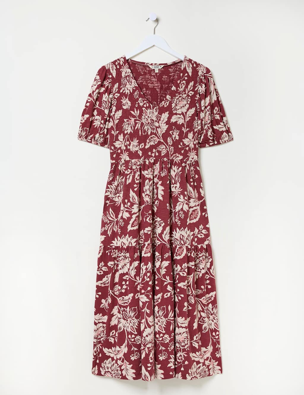 Cotton Rich Floral V-Neck Midi Waisted Dress
