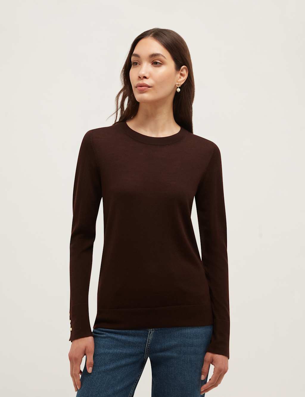 Hobbs Women's Pure Merino Wool Crew Neck Jumper - Large - Brown - Available at M&S
