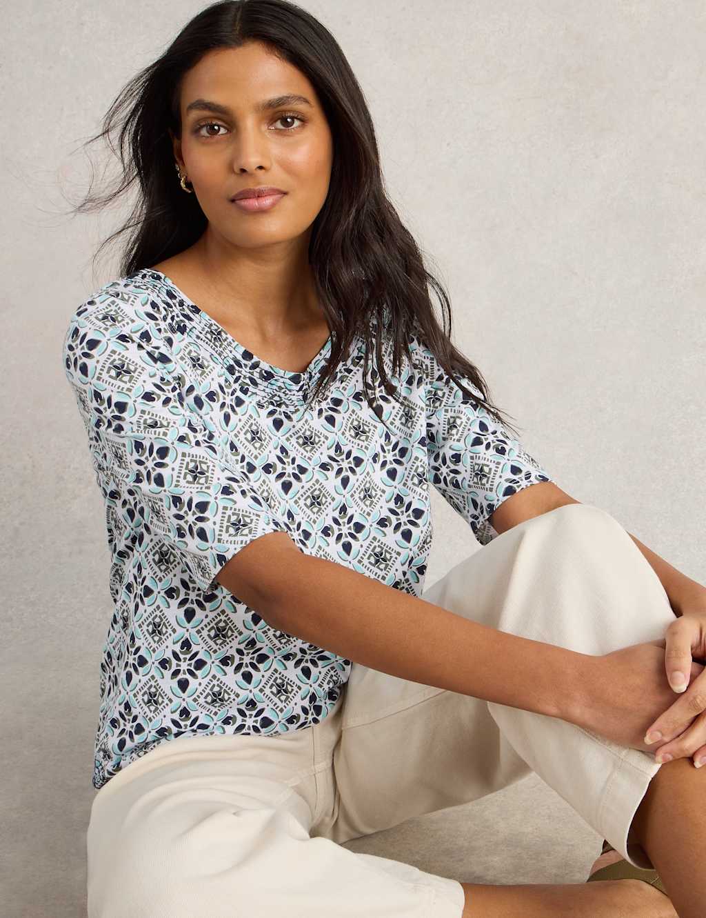 Pure Cotton Printed Scoop Neck T-Shirt