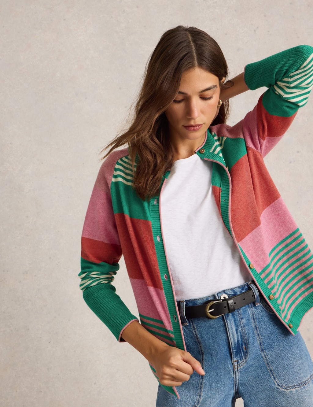 Pure Cotton Striped Cardigan