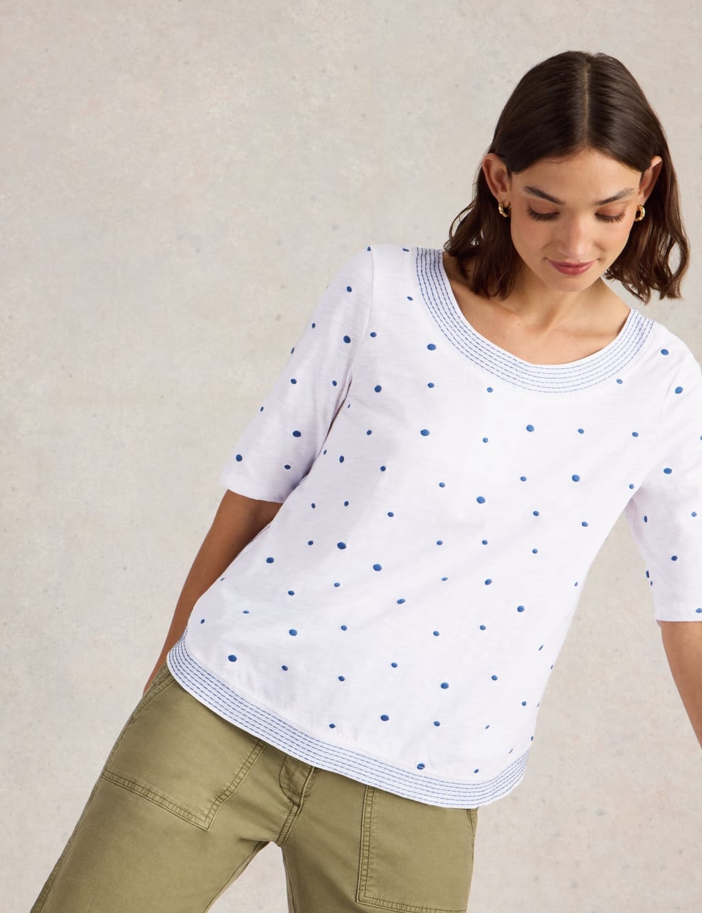 Pure Cotton Embroidered Round Neck Blouse