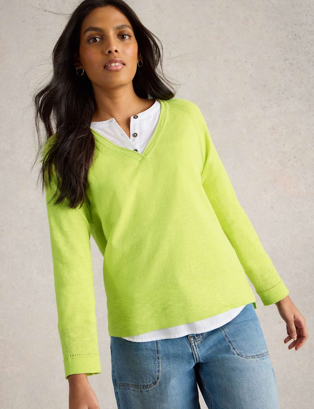Cotton Rich V-Neck Jumper With Linen
