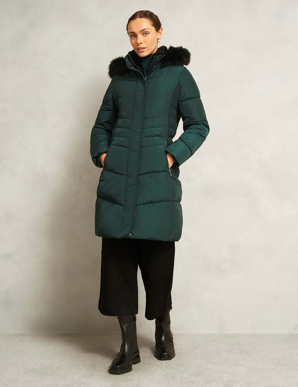 HOBBS Padded Hooded Longline Puffer Coat Green