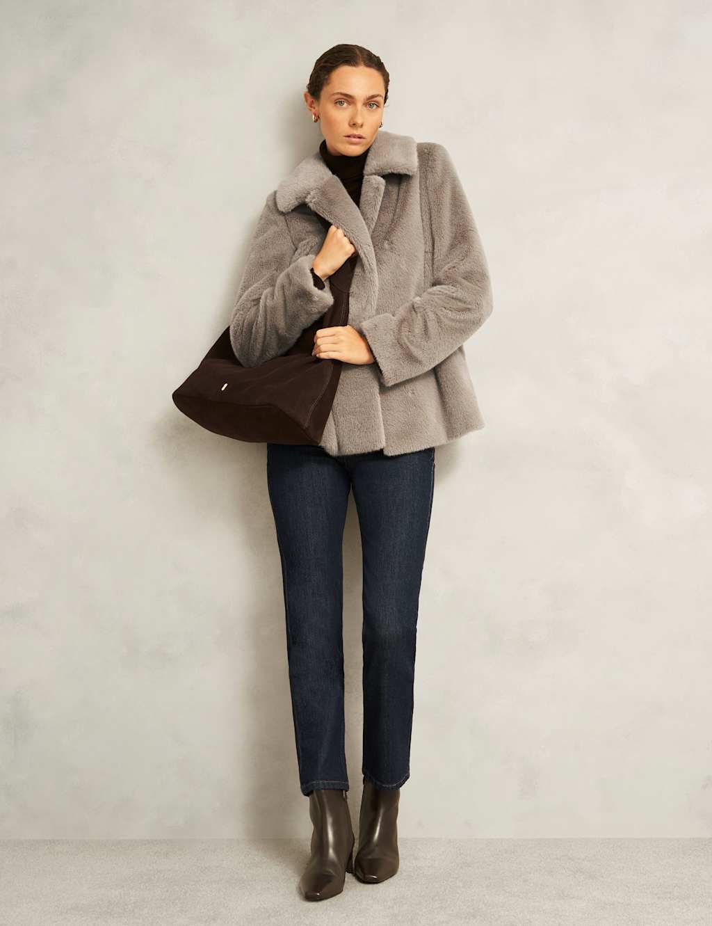 HOBBS Faux Fur Coat Beige