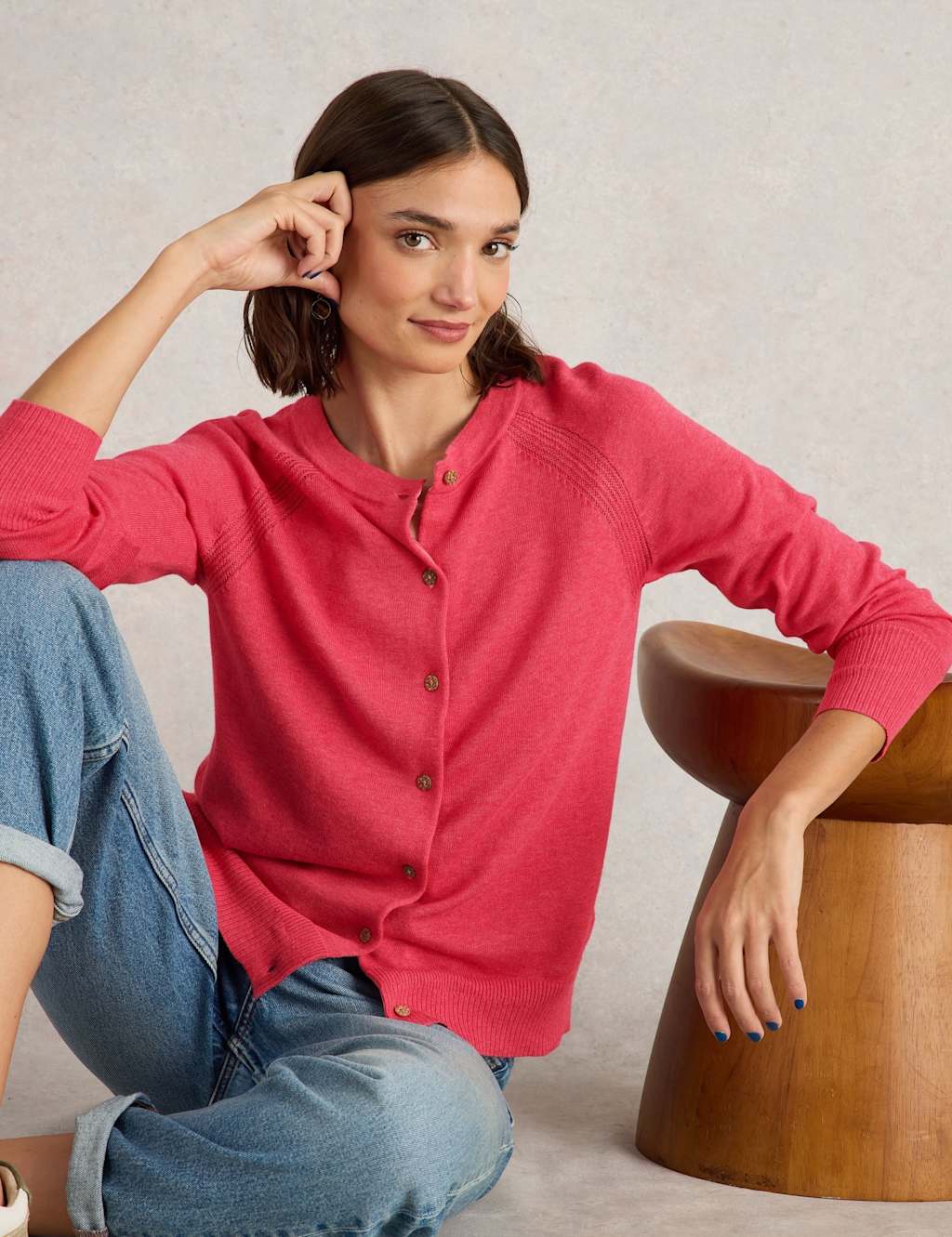 Pure Cotton Crew Neck Cardigan