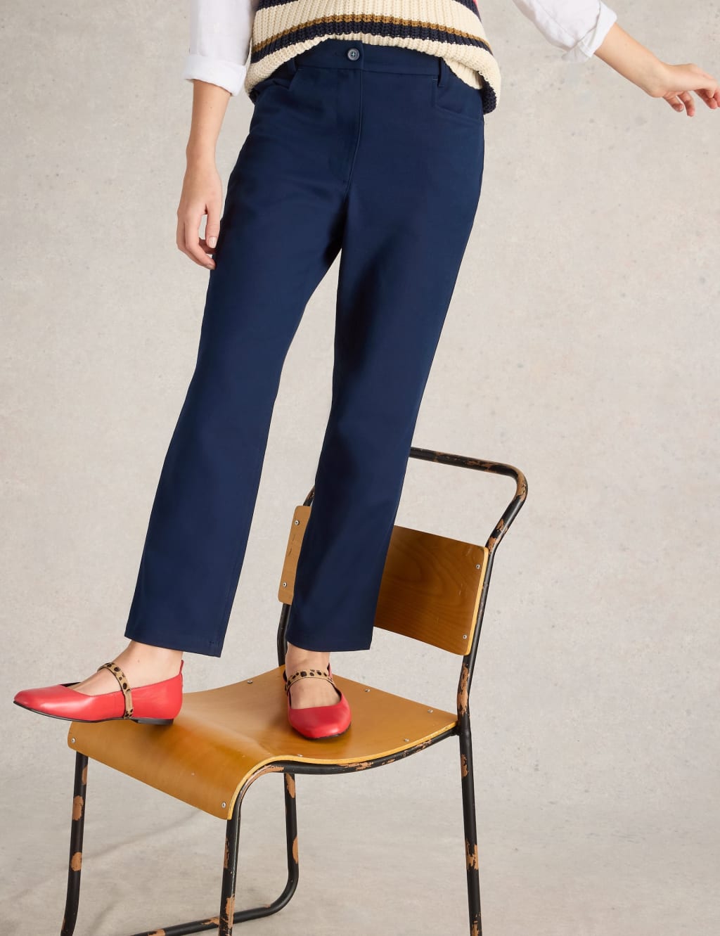 Cotton Rich Stretch Ankle Grazer Trousers