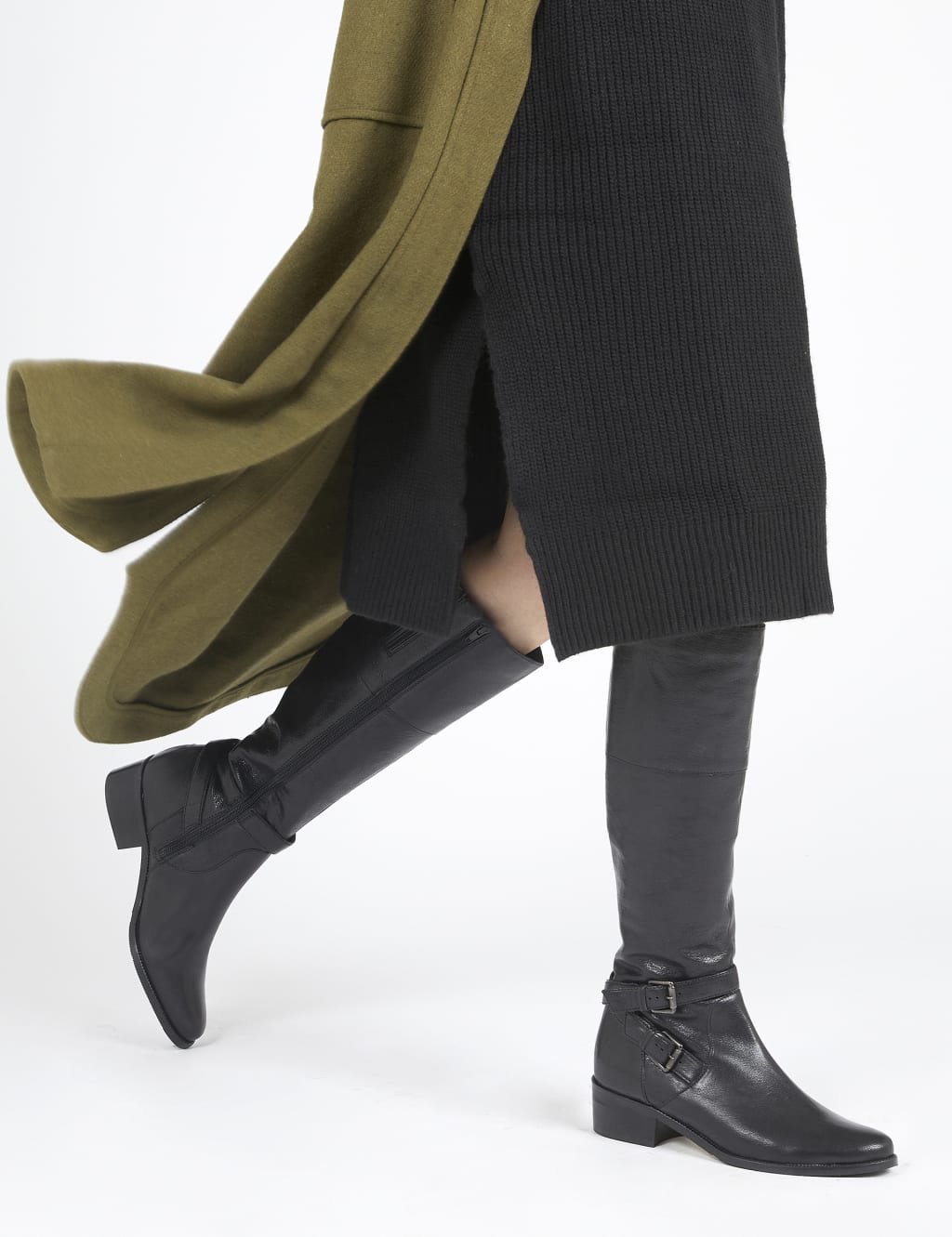 Leather Block Heel Riding Boots