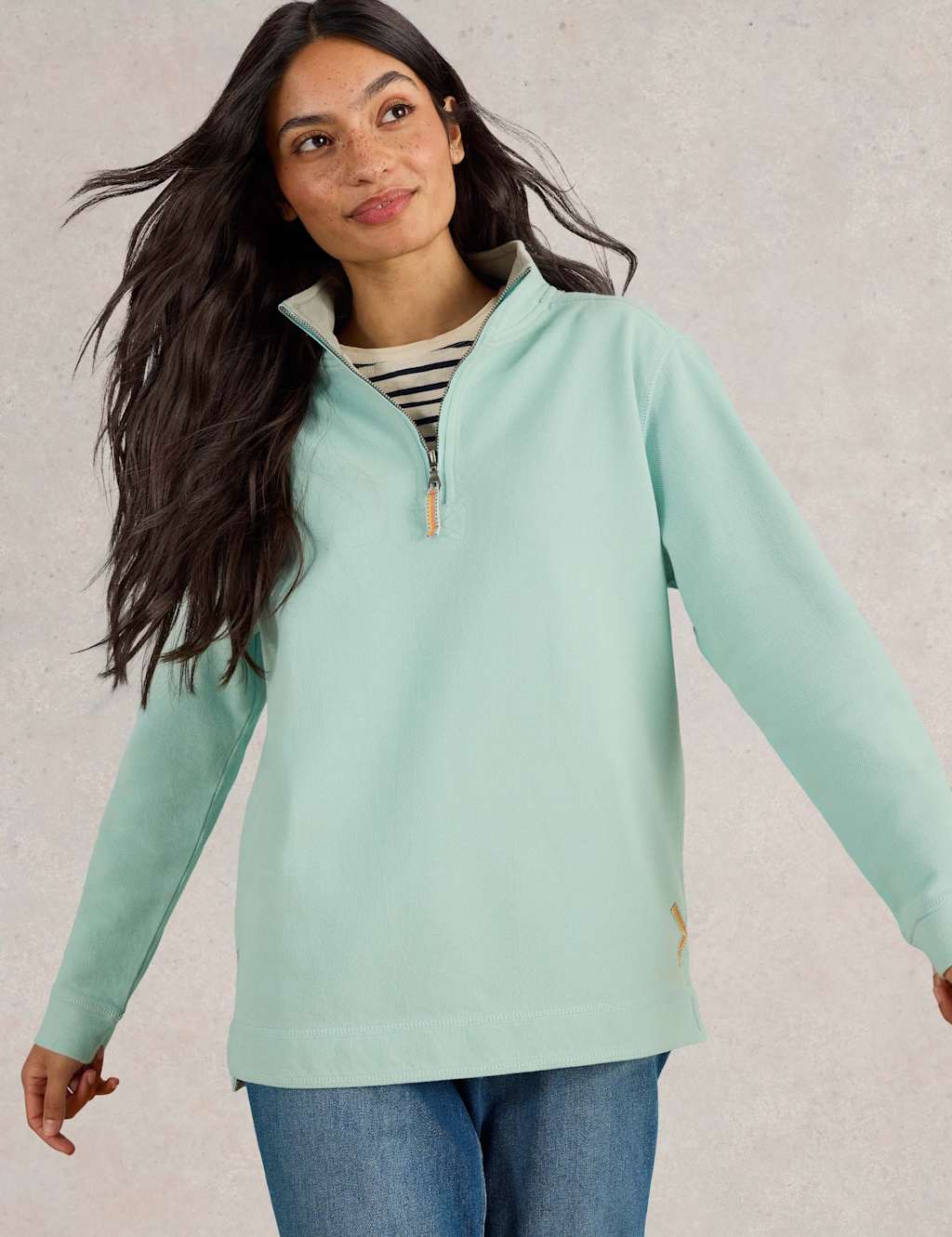 Pure Cotton Funnel Neck Half Zip Sweatshirt