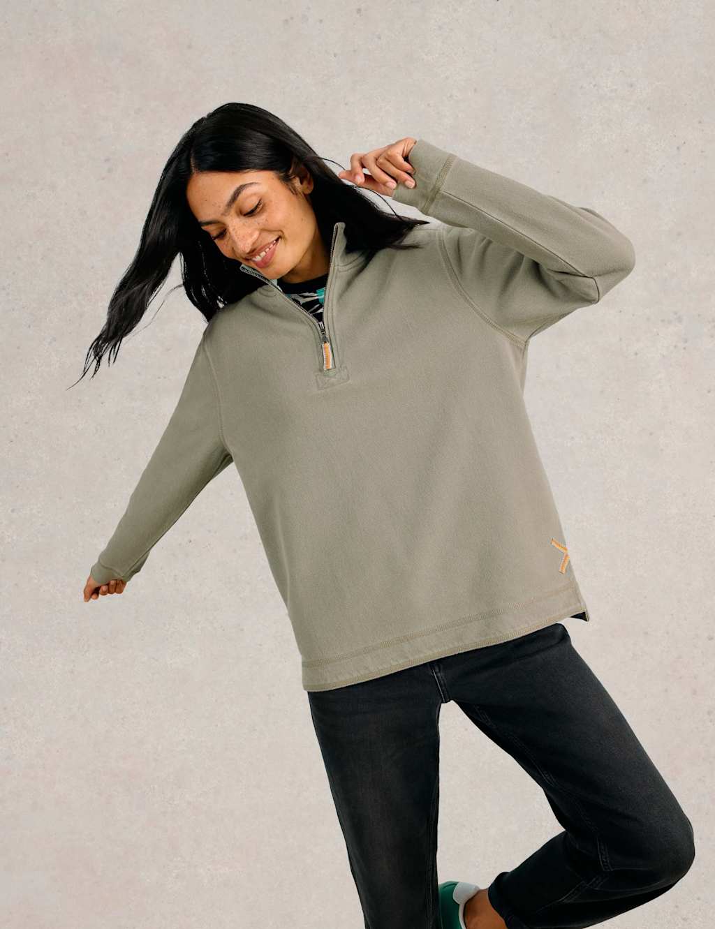 Pure Cotton Funnel Neck Half Zip Sweatshirt
