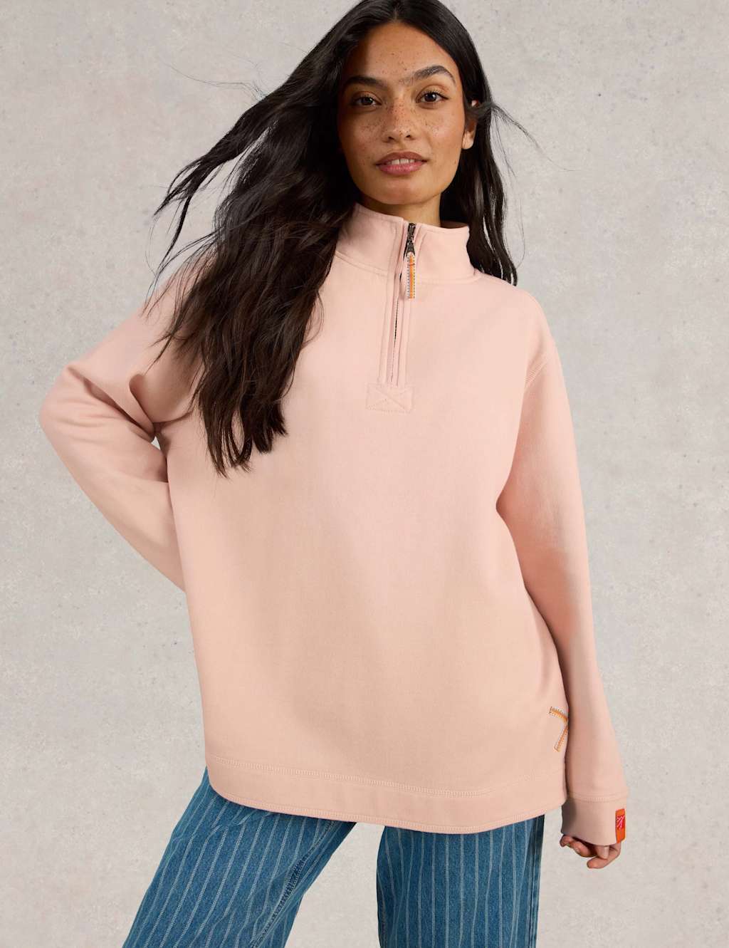 Pure Cotton Funnel Neck Half Zip Sweatshirt
