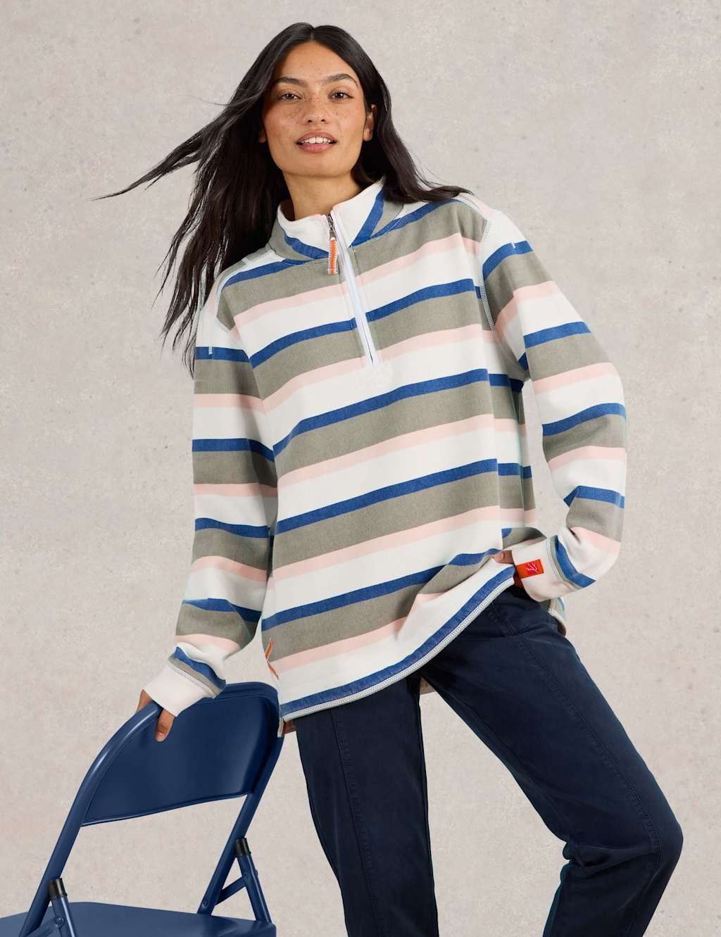 Pure Cotton Striped Funnel Neck Sweatshirt