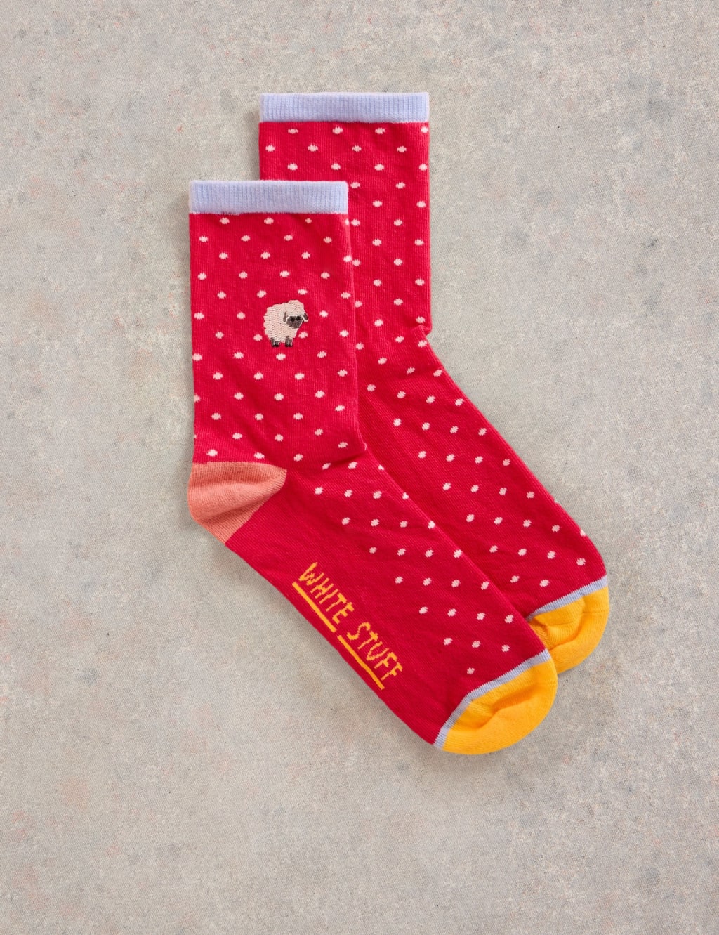 Cotton Rich Embroidered Sheep Polka Dot Socks