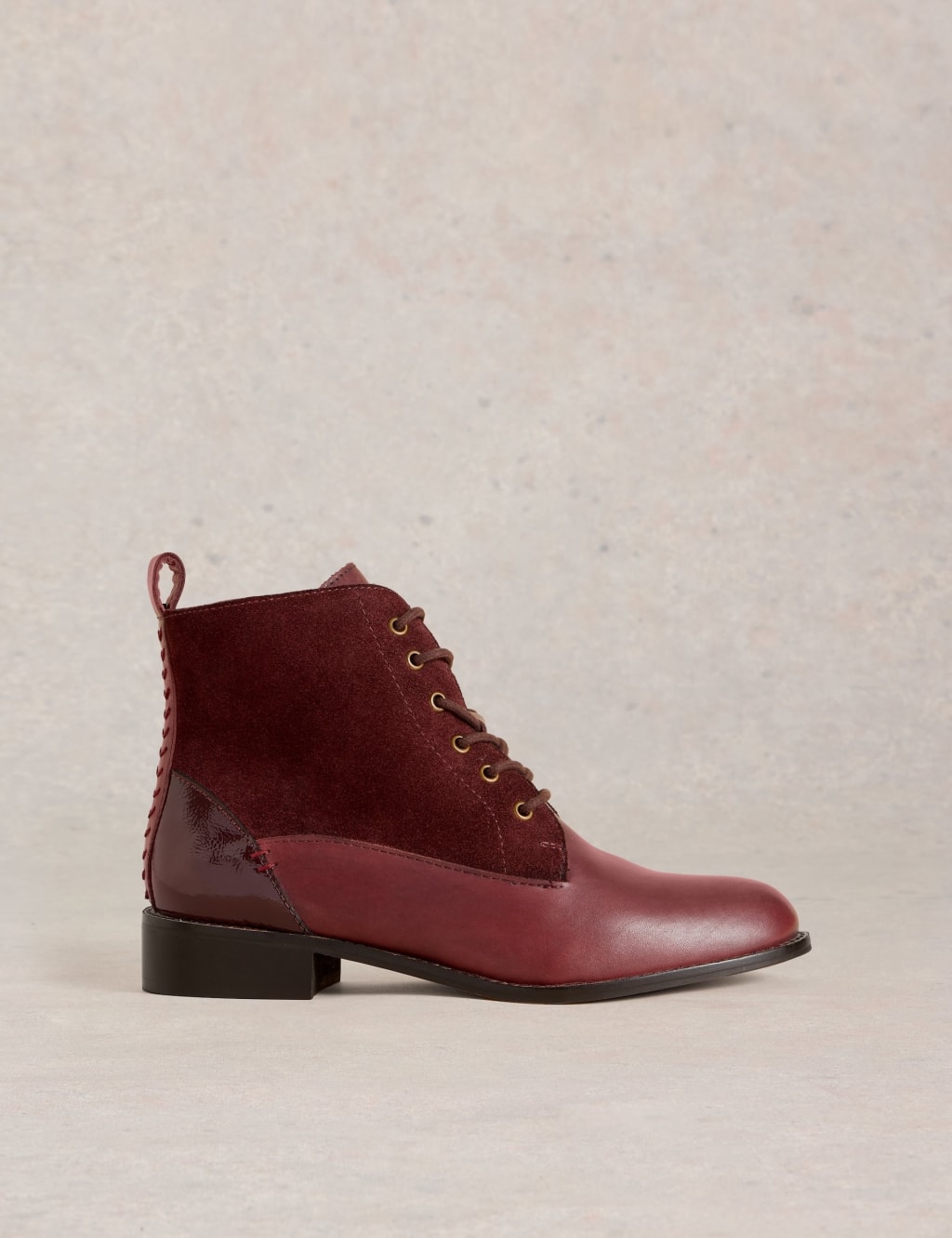 Leather Lace Up Block Heel Ankle Boots