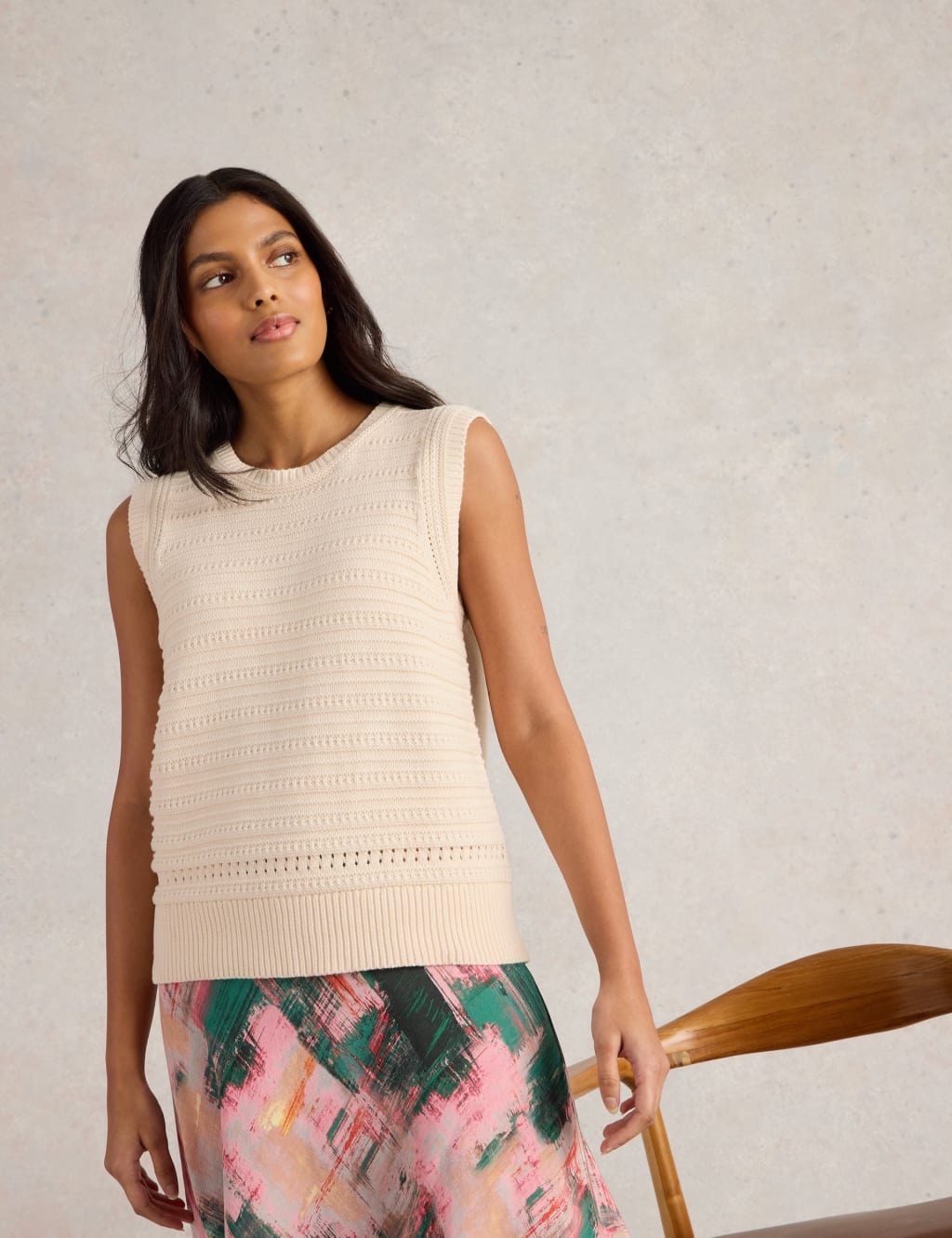 Pure Cotton Textured Knitted Vest