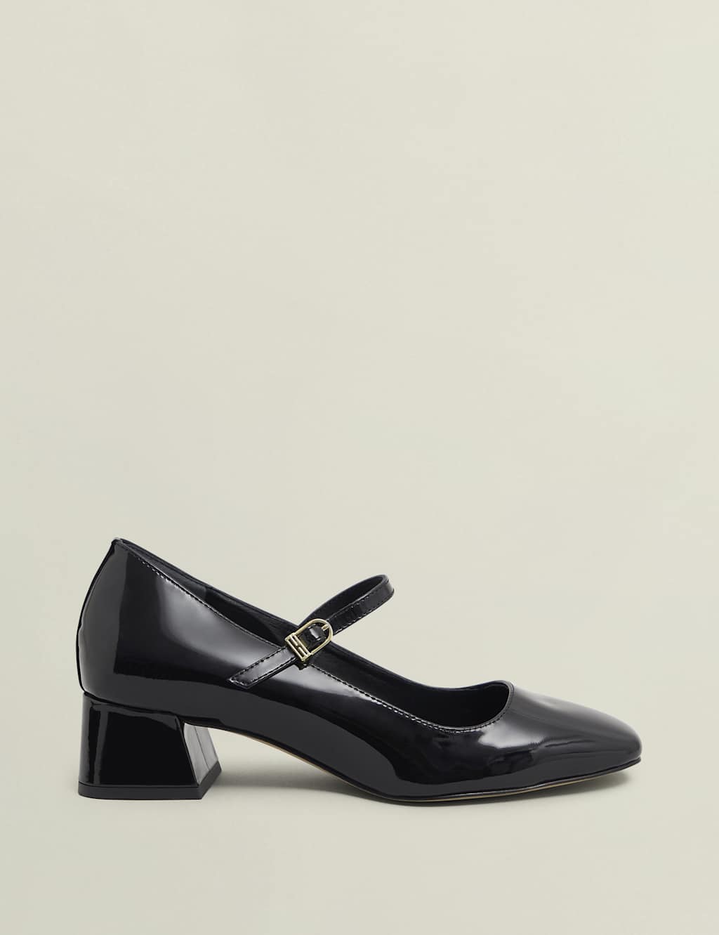 Leather Block Heel Court Shoes