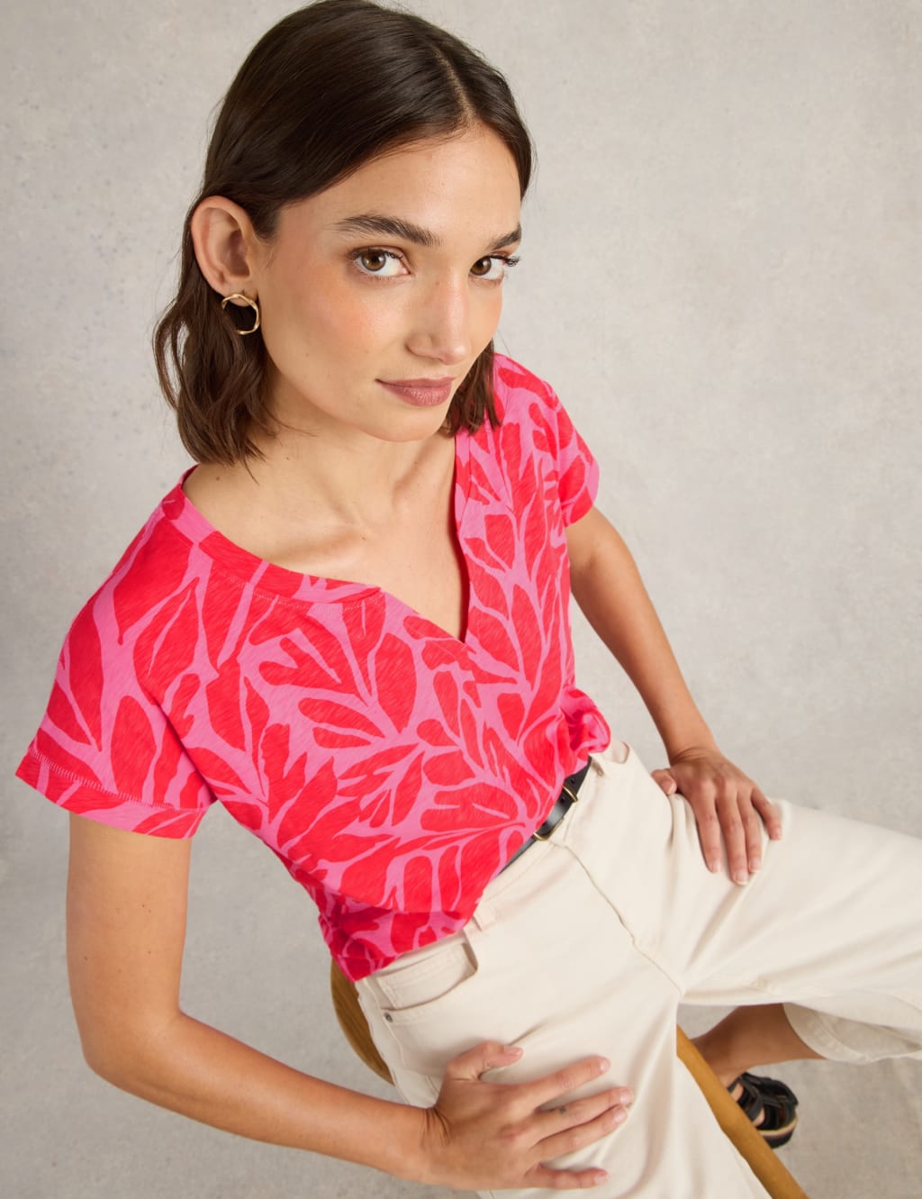 Pure Cotton Printed Notch Neck T-Shirt